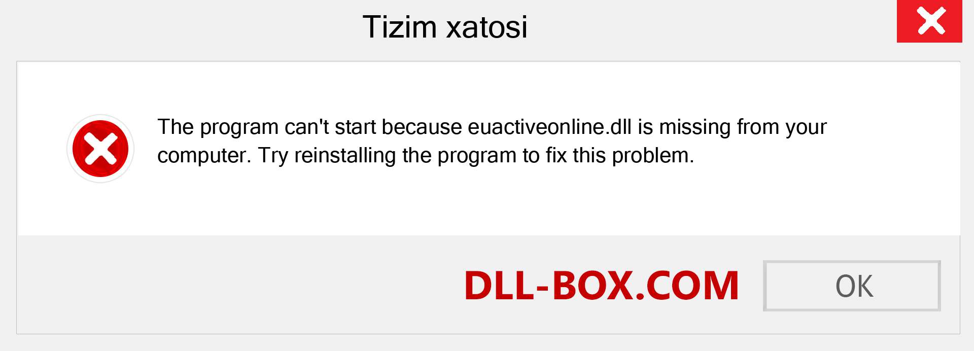 euactiveonline.dll fayli yo'qolganmi?. Windows 7, 8, 10 uchun yuklab olish - Windowsda euactiveonline dll etishmayotgan xatoni tuzating, rasmlar, rasmlar